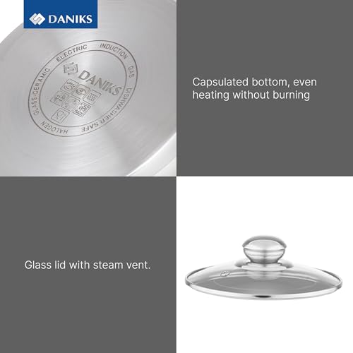 Image of Daniks Classic Stainless Steel Kitchen Induction Pot Cookware Set | 6-Piece | Dishwasher Safe Pots with Lid | 2 Quart + 3 Quart + 4 Quart | Measuring Scale | Silver