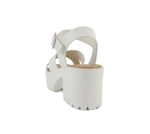 Image of Soda inchJoey inch ~ Women Open Toe Criss Cross Strap Mid Heel Sandal with Adjustable Ankle Strap