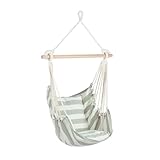 decor space amaca pensile sospesa relax, con barra in legno, seduta comoda, per interno ed esterno, 100 cm (bianco/salvia)