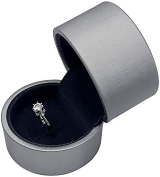 Proposal Ring Box - Space Grey Round PU Leather Engagement Ring Jewelry Earring Pins Storage Small Gift Box for Wedding, Birthday, Christmas, Anniversary, Collection (Ring Box)