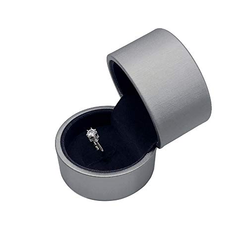 Proposal Ring Box - Space Grey Round PU Leather Engagement Ring Jewelry Earring Pins Storage Small Gift Box for Wedding, Birthday, Christmas, Anniversary, Collection (Ring Box)