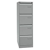 100% Schubladenauszug Bisley LIGHT Light Hängeregistraturschrank, einbahnig, DIN A4, 4 HR-Schubladen, 355 Silber, 62.2 x 41.3 x 132.1 cm