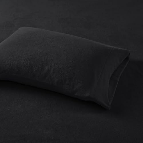 Image of True North by Sleep Philosophy Micro Fleece Bed Sheet Set, Warm, Sheets with 14 inch Deep Pocket, for Cold Season Cozy Sheet-Set, Matching Pillow Case, Twin XL, Black, 3 Piece