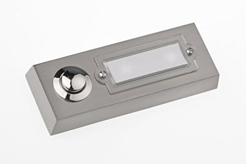 HUBER Aufputz Klingeltaster 1 fach aus Metall - Türklingelknopf mit Namensschild - Haustürklinge Aufputz I Taster aus Messing verchromt - Klingel Haustür 1 fach