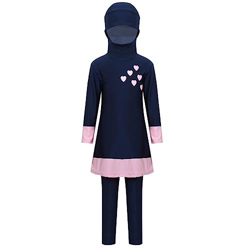 Girls Muslim Swimwear Burkini Full Cover Hijab Modest Swimsuit Long Sleeve Top+Pants Kids Rash Guard Set3