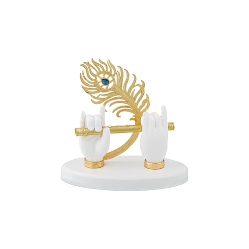 Image of Lord Krishna Hand Idol with Flute,Face and Peacock|Statue for Gifting Home Decor Decorative Showpiece - 12 cm Resin | (White)