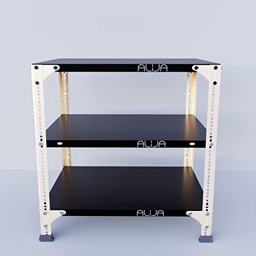 Image of ALIJA️ Slotted Angle Metal Rack (2 x 2 x 1.5 Ft. / 24 x 23 x 18 Inch) with 3 Shelves (Ivory Angle Black Shelves, 22 Gauge Shelves, 16 Gauge Angle)