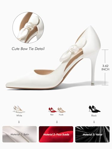 Coutgo Womens Stiletto High Heels Closed Pointed Toe Bow Pumps D'Orsay Wedding Bride Dress Shoes2