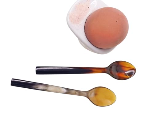 2 Stück Horn Eierlöffel gerade lebhaft gemasert 1A Qualität = 12 cm Laffe 25 x 35 mm Naturlöffel Öko Handarbeit Fair Handel