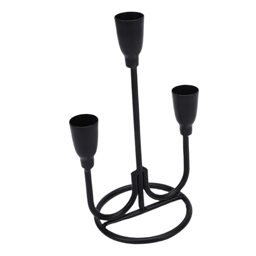Omabeta Candelabro de Hierro Exquisito de Tres Cabezas para Decoración de Chimenea de Mesa de Centro, Soporte de Candelabro Decorativo Vintage para Centros de Mesa del Hogar (Negro)