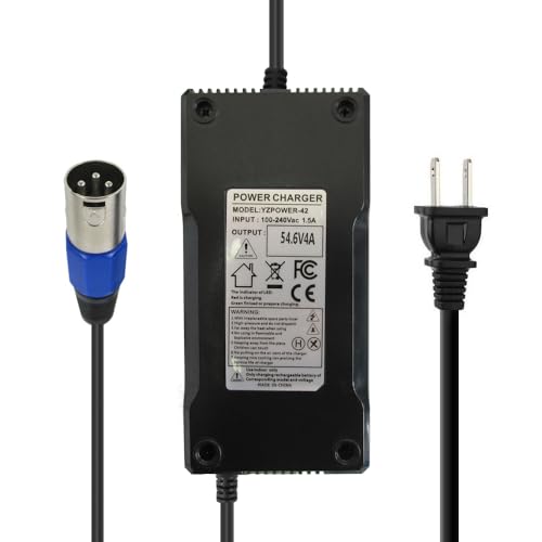Abakoo 54.6V 4A Power Adapter for 48V 13S Lithium Battery Charger with 3-Pin XLR Connector