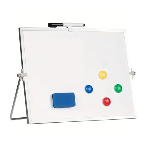 Pizarra blanca de doble cara con marco de aluminio de 40 x 30 cm, incluye marcadores y rotación de aluminio más limpia