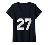 Photo Gallery donna # 27 jersey uniform varsity sports number, 32° compleanno maglietta con collo a v Photo Gallery donna # 27 jersey uniform varsity sports number, 32° compleanno maglietta con collo a v