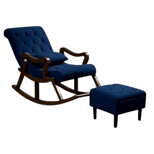 Image of Wood Modern Ergonomic Rocking Chair Including with Cushain Footrest for Relaxing | Rolling Chair for Living Room (Blue)