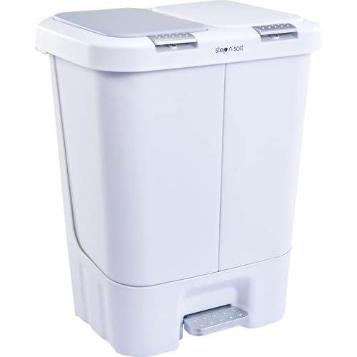 Image of Step N' Sort 2 x 5.5 Gallon, Dual Trash and Recycling Bin with Slow Close Lid, White, 40 Liter (SNS402-W)
