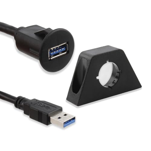 2m USB Einbaubuchse USB 3.0, Buchse Auto USB Einbaubuchse 3.3' 3.0 Verlängerungskabel, 10Gbps 5V/2A Aufladen, Buchse Einbau für Bündige Montage im Auto/Boot/RV/Motorrad, Panel Flush Mount Adapter