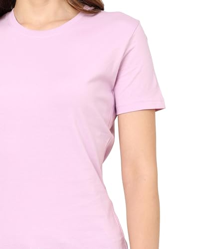 Image of Round Neck T-Shirt Top for Women | Combed Bio-Washed Ring Spun Cotton | Plain | Short Sleeves