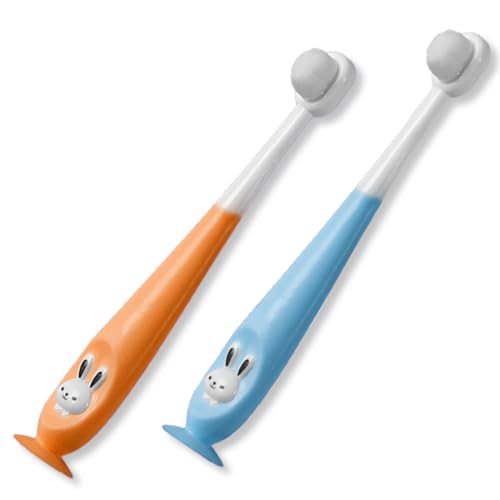KEQAR 2 cepillos dentales para bebés y niños con cerdas suaves y antideslizantes para niños de 1 a 12 años.