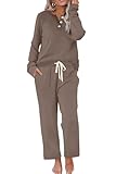 WIHOLL Lounge Sets for Women Two Piece Outfits Plus Size Fall Fashion Chocolate Brown Clothes Sweat Set Casual Travel Track Suits 2 Piece Loungewear Pajamas for Women Matching Sets Winter Clothing XXL