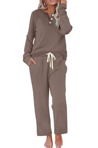 WIHOLL Lounge Sets for Women Two Piece Outfits Plus Size Fall Fashion Chocolate Brown Clothes Sweat Set Casual Travel Track Suits 2 Piece Loungewear Pajamas for Women Matching Sets Winter Clothing XXL