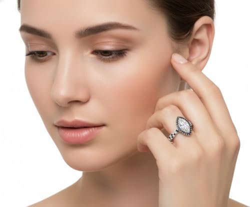 Image of Choose Your Gemstone Twisted Marquise Diamond CZ Halo Ring 925 Sterling Silver Marquise Shape Halo Engagement Rings Minimal Modern Design Birthday Gift Wedding Gift US Size 4 to 12
