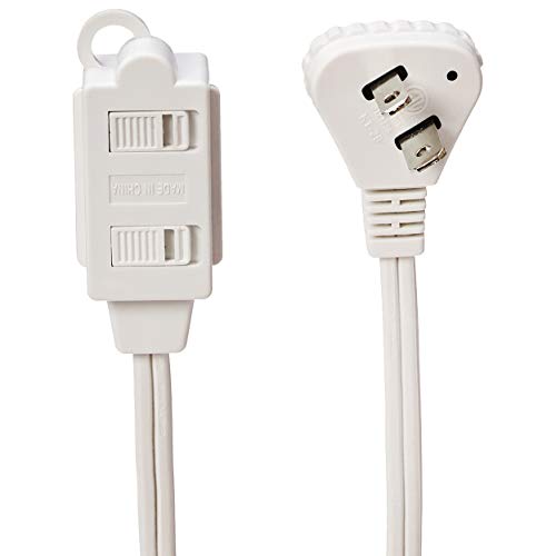 Image of Amazon Basics 6-Foot 2-Prong Indoor Extension Cord Power Strip with Flat Plug, Space-Saving Design, 13 Amps, 1625 Watts, 125 VAC, White, 2-Pack