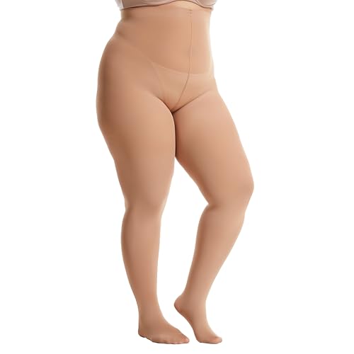 Image of Frola Plus Size Tights for Women Semi Opaque Control Top High Waist Stockings 60 Denier Women's Pantyhose 2X 3X 4X 5X