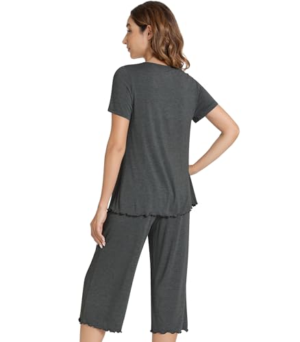 Image of NACHILA Women's Pajama Sets Cooling Bamboo Viscose V-Neck Top & Capri Pants | Lightweight, Breathable, Moisture-Wicking, Buttery Soft, Ideal for Hot Sleepers, Night Sweats and Hot Flashes, Sleep & Lounge