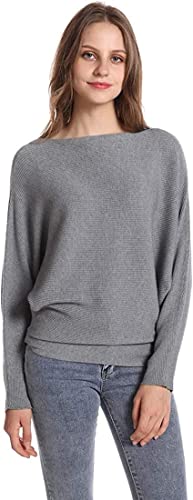 Image of FULIER Women Oversized Boat Neck Batwing Sleeves Dolman Knitted Sweaters Lightweight Pullovers Tops One Size