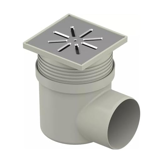 Uponor Aqua Ambient DN 110 Standard Horizontal Bodenablauf mit EDELSTAHL Ablaufrost, Punktablauf mit INOX-Gitter 15 cm x 15 cm, Grau