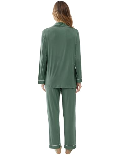 Image of Cherrydew Women Bamboo Viscose Cooling Long Sleeve Button Down Pajama Sets | Buttery Soft,Cooling Comfort,Breathable,Stretchy Fabric