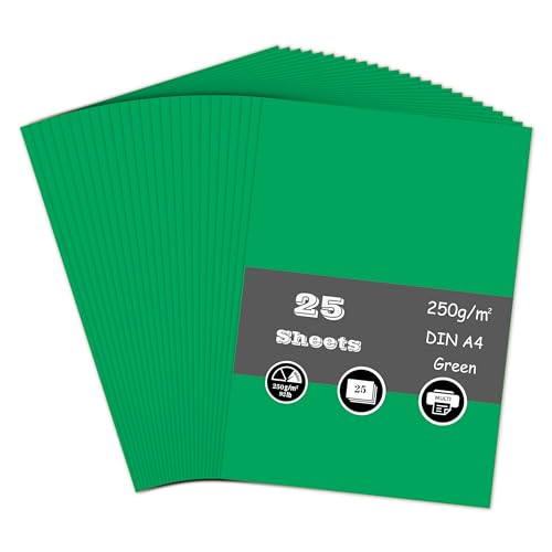 Green Card A4 Card 250GSM Thick Card Stock for Cards Making Scrapbook Office Printing and Arts or Crafts DIY (25 Sheets)