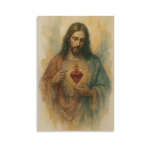 Cuadro moderno de pared con diseño del Sagrado Corazón de Jesús, cristiano, católico, lienzo, póster para sala de estar, dormitorio, baño, oficina, decoración del hogar, 30 x 45 cm