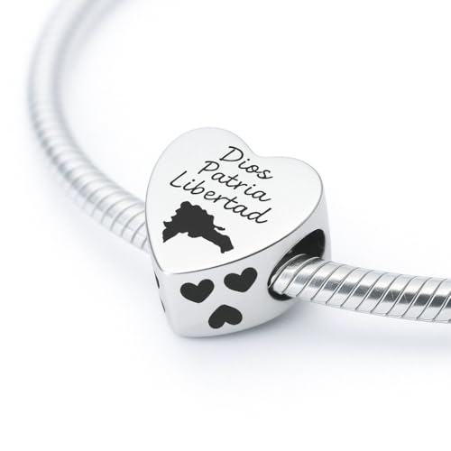 Dominican Heart Map and Round Charm, Dominican Republic Gift Charm, Sterling Silver, Gift For Wife, Women, Friends, Family, Compatible To Pandora 6
