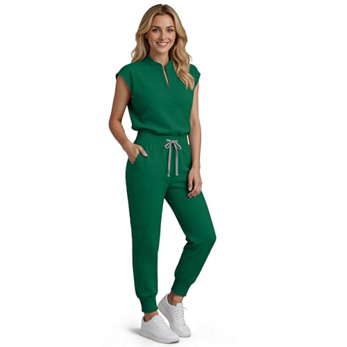 Reinwaete Scrubs for Women Set Stand Collar Top & Jogger Pant 8 Pockets