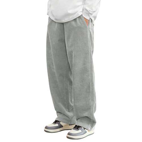Pacificozy Mens Corduroy Pants, Fashion Vintage Elastic Waist Drawstring Casual Pants, Loose Fit Going Out Pant with Pockets