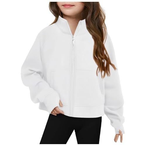 Baby Girls Sweatshirt Solid Zipper Lapel Collar Short Jacket Casual Loose Long Sleeve Outerwear with Pocket2