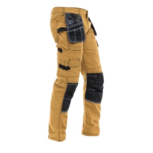 Morrab Cargo Construction Pants for Men - Tactical Wear Safety Pants with Knee Pads and Tool Pockets for Work and Outdoor Use Khaki W34-L32