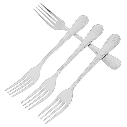 Mikinona 4Pcs Stainless Steel Hammered Forks Extendable Silverware for Home Restaurant and Banquets Comfortable Grip Design Easy to Clean