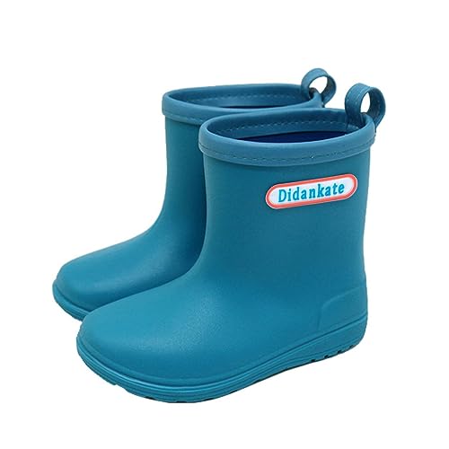 Toddler Rain Boots with Easy On Handles Boys Girls Non-Slip Lightweight Insulated Rain Shoes Kids Rubber Boots