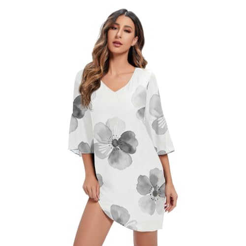Robe trapèze en mousseline fleurie col en V pour femme gracieuse