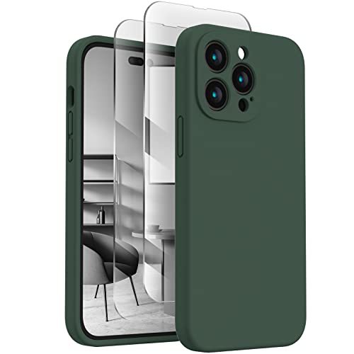 Image of FireNova Designed for iPhone 14 Pro Case, Silicone Upgraded [Camera Protection] Phone Case with [2 Screen Protectors], Soft Anti-Scratch Microfiber Lining Inside, 6.1 inch, Alpine Green