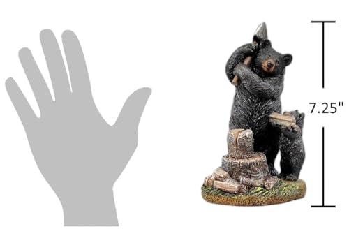 Figura decorativa oso negro y cachorro talando madera miniatura 2
