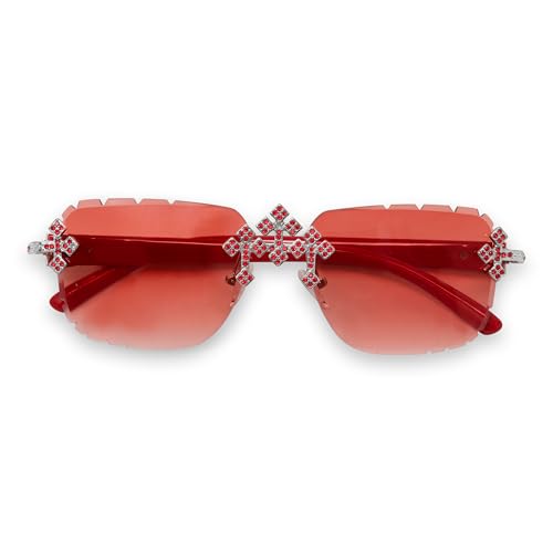 Image of Iced-Out Triple Cross Sunglasses - Frameless Diamond-Cut Luxury Shades for Men & Women | UV400 Hip-Hop Eyewear