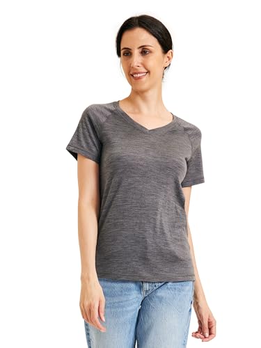METARINO 100% Merino Wool T-Shirt Women V Neck Short Sleeve Base Layer Tee Shirt for Travel,Hiking,Sports - Main Image