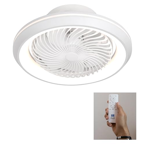 DUPI Ventilador Plafon de Techo con Luz Led GIRATORIO, Amplia cobertura de aire gracias a su función oscilante 360º. 6 Velocidades, color led regulable 3000K-4000K-6500K. Mando a distancia (Blanco)