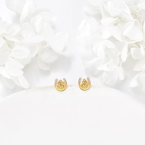 14K Gold Horseshoes Earrings 14K Solid Yellow Gold Horseshoe Horse Stud Earrings Gold Horseshoe Horse Jewelry Gift for for Horse Lover3
