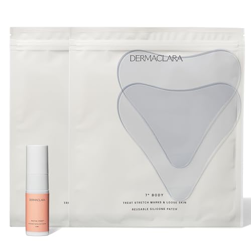 Dermaclara Silicone Patch Stretch Mark Kit - Pregnancy Stretch Mark Prevention, C Section Cover Up Belly Scar, Maternity Skincare, Silicone Gel Sheet, Reusable up to 30 Times - 2 Patches & 1 Cleanser
