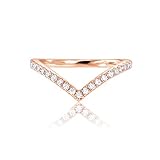PAVOI 14K Gold Plated Sparkling Wishbone 'V' Ring for Women with Cubic Zirconia (Rose Plated, 7)
