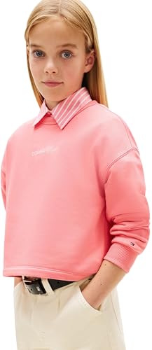 Tommy Hilfiger Girl's Glitter Tommy Crew KG0KG09128 Sweatshirts, PINK (Tropical Blush), 10 Years